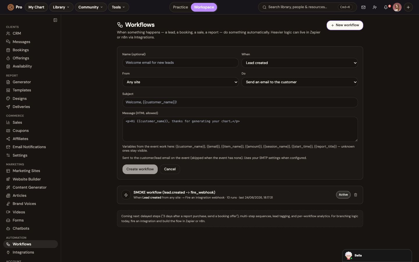 Workflows: automatic follow-ups on leads and sales