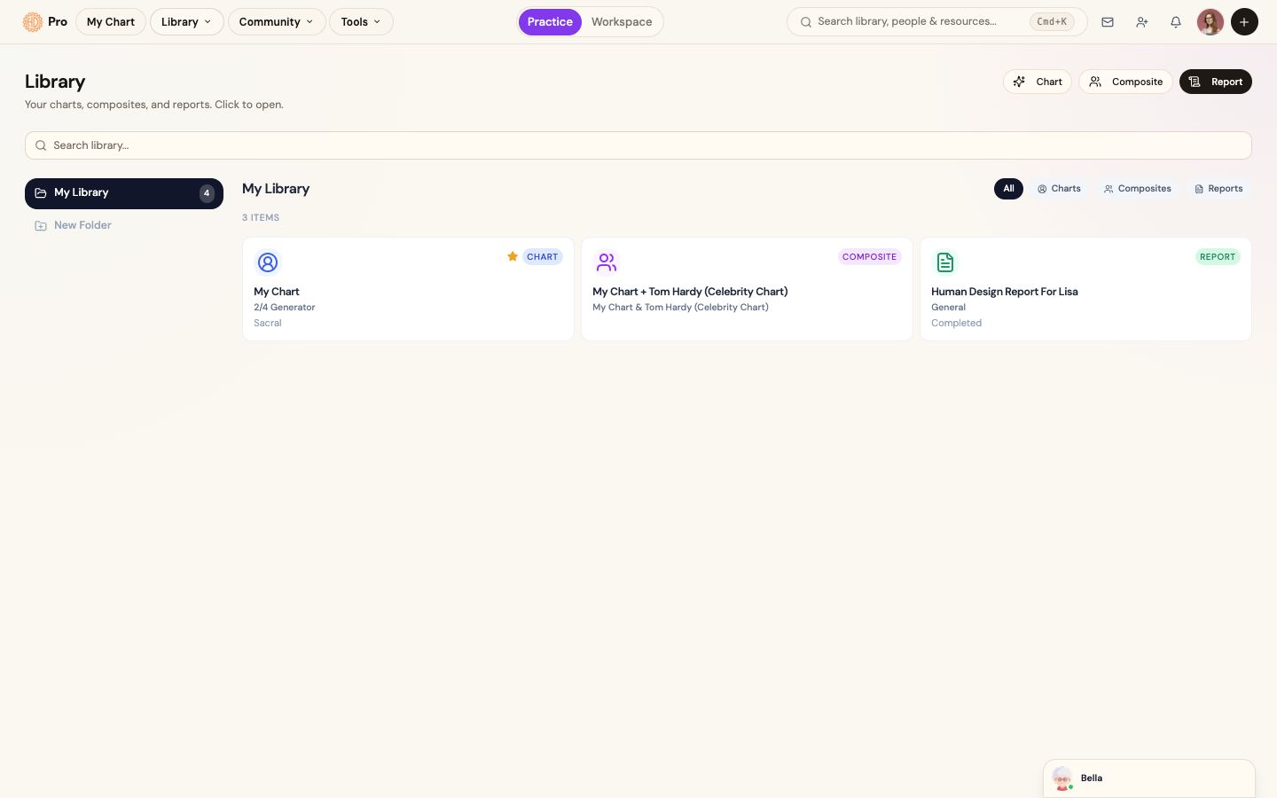 Client chart library with saved charts, composites, and reports
